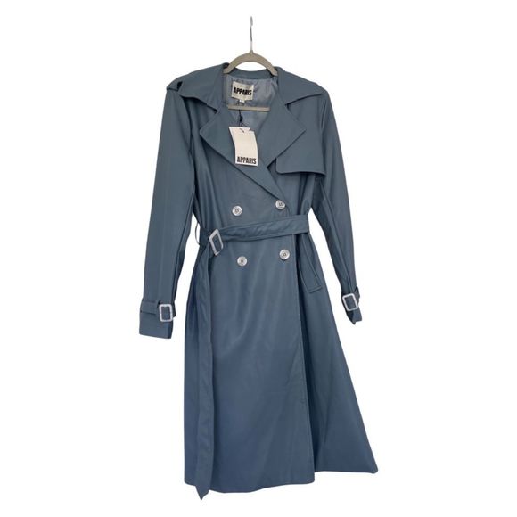 Apparis Jackets & Blazers - Apparis New Lucia Vegan Leather Trench in Sky Blue